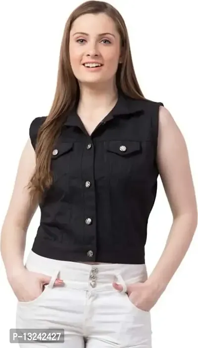 GSAMALL Stylish Latest Denim Cotton Blend Jacket For Women | SLEL-BLACK-S