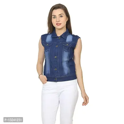 GSA MALL Stylish Latest Denim Lycra Blend Jacket For Women | SLEL-D.BLUE-XL