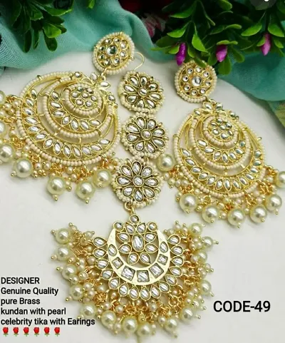 Trendy Attractive Alloy Earrings with Maang Tikka