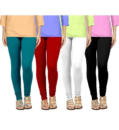 Leggings Set for Women's/Girls in Cotton Lycra Churidar 4 way Stretchable  Leggings Combo (Pack of