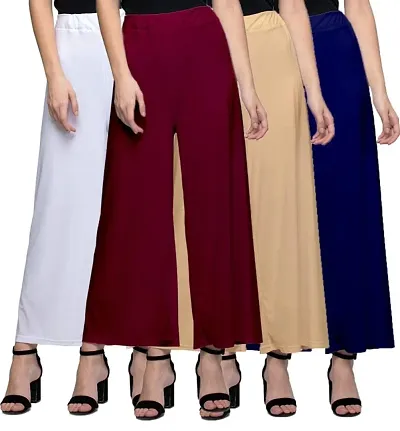 Pack of 4 Attractive Polyester Blend Stretchable Palazzo
