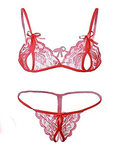 Psychovest Women's Sexy Criss Cross Front Bra and Panty Lingerie Set Free  Size