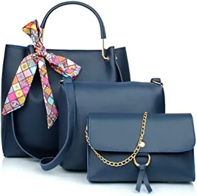 Tmn Blue Combo Of Handbag With Sling Bag And Golden Chain Bag