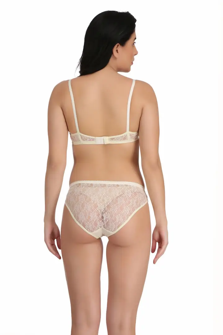 White Net Bra Panty Set For Women's