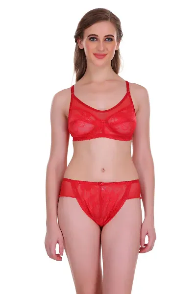 Red and maroon embroidered Lingerie set by
