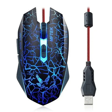 MFTEK Tag 5 2000 dpi LED Backlit Wired Gaming Mouse with Unbreakable ABS Body (Black)