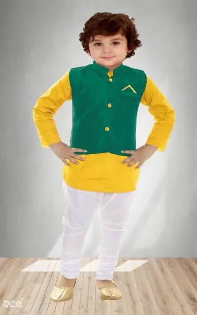 Trendy Boys Kids Kurta Pyjama Set with Waistcoat Modi Jacket