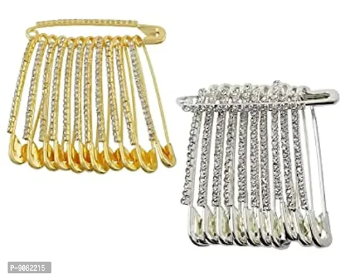 Gold Plated Stone Saree Pin CZ Safety Pin Brooch Hijab Pin Dupatta Pin |  eBay