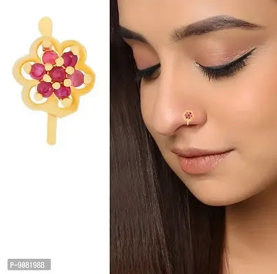 Buy ACCESSHER Gold Plated Traditional Ruby Stone and Pearls Embellished  Maharashtrian Floral Design Piercing Nath/Nose Pin/Nose Ring for Women Pack  of 1 at Amazon.in