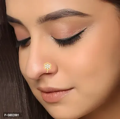 Women Gold-Plated & White Stone-Studded Nose Ring – Priyaasi