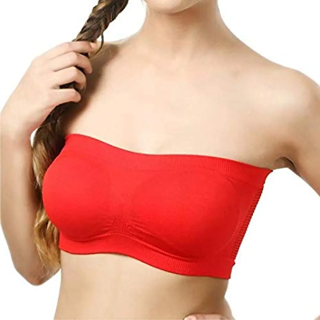 Womens Tube Top/Tube Bra with detectable Pad, Strapless, Seamless (Free  Size 28-to-36) Red