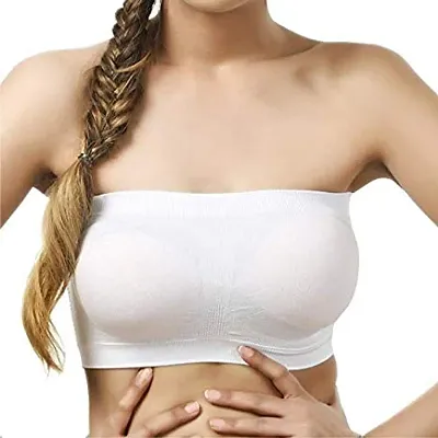 Womens Tube Top/Tube Bra with detectable Pad, Strapless, Seamless (Free  Size 28-to-36) White
