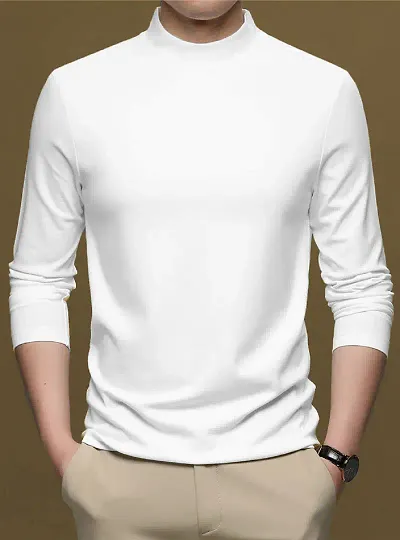 Polyester Blend Solid High Neck Full Sleeve Tees