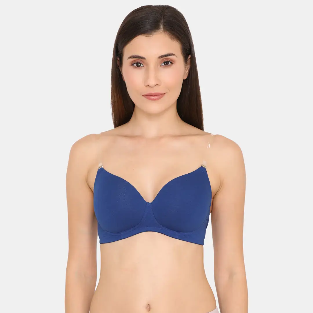 Zivame Blue T-Shirt Solid Seamless Lightly Padded Bras