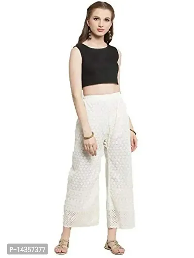 Buy Chic Attire Women's Lucknow Embroidered Bottom Pants chikenkari Palazzo  Pant Ankle Length Plazo Color off-white Online In India At Discounted Prices