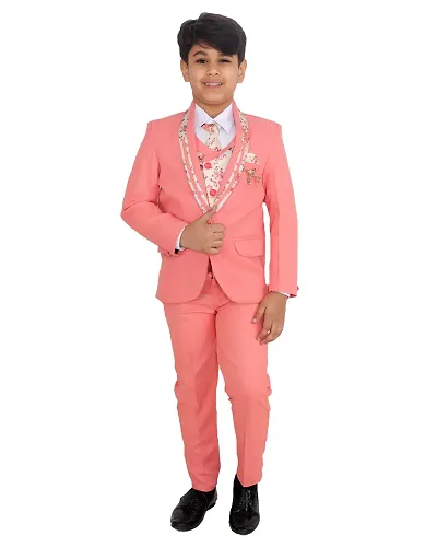 Stylish Turquoise Polyester 5 Piece Coat Suit with Shirt Pant