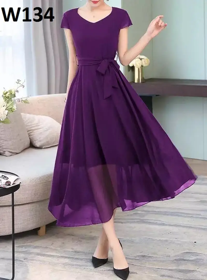 Purple Designer Faux Georgette Western Wear Dress