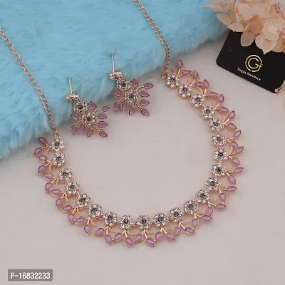 925 Sterling Silver Pink & Clear CZ Heart Necklace Jewelry Set For You