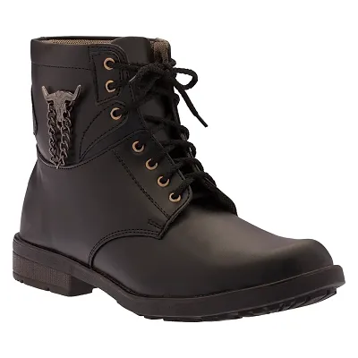 Men's Classy Black Heeled Synthetic Leather Boots