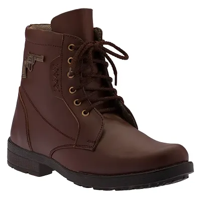 Brown Heeled Synthetic Leather Boots For Men
