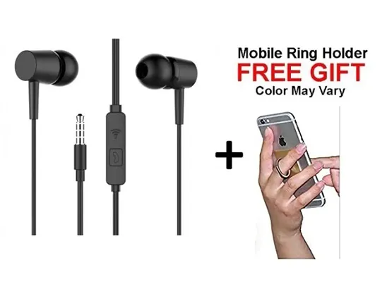 Combo Wired Handsfree S771 With Microphone (black) And Monbile Ring Holder