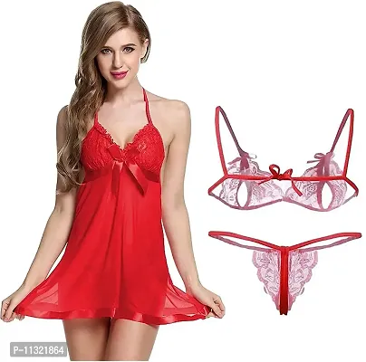 Sexy Babydoll Honeymoon Red & White Night Dress for Women K8MA – Klamotten