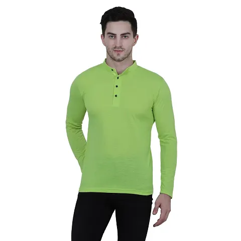 Elegant Solid Polycotton Full-sleeve Comfortable Henley T-shirt for Men