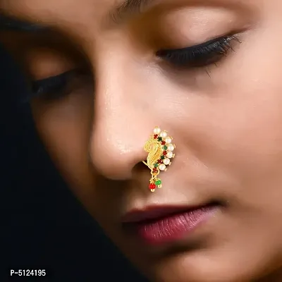 Buy Jewelopia Maharashtrian Nath Green Ruby CZ Nose Stud Traditional Bridal  Nath Wedding Jewellery Marathi AD Nose Stud Beads Gold Plated Pressing Nath Nose  Ring For Girls Online at Best Prices in