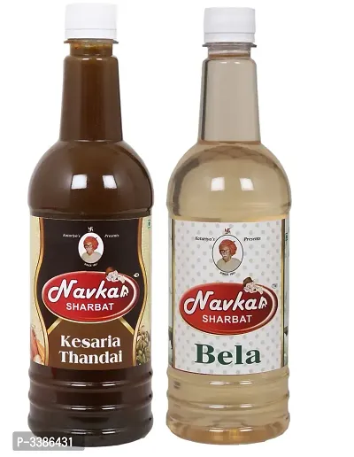 Navkar Kesar Thandai  Bela|Jasmine Flower Syrup Sharbat Pack Of 2 (750 ml Each)-image