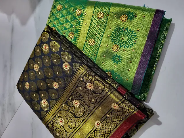 Banarasi Brocade Pattu Saree+Heavy Stone Work