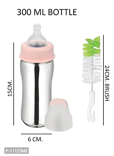 Buy Cb Premium Stainless Steel Baby Milk / Water Feeding Bottle With  Anticolic Nipple And Bottle Cleaning Brush .capacity 300 Ml Easy To Hold Bottle  For Kids Babies. Pack Of 1 Online
