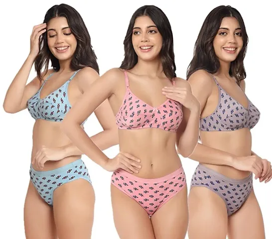 Buy Benivogue Cotton Panty Cotton Bras Set for Girl's , Floral Printed Women  Lingerie Innerwear Underwear Set for Everyday Use, Pure Cotton Bra Penty Set  of 3 Online In India At Discounted Prices