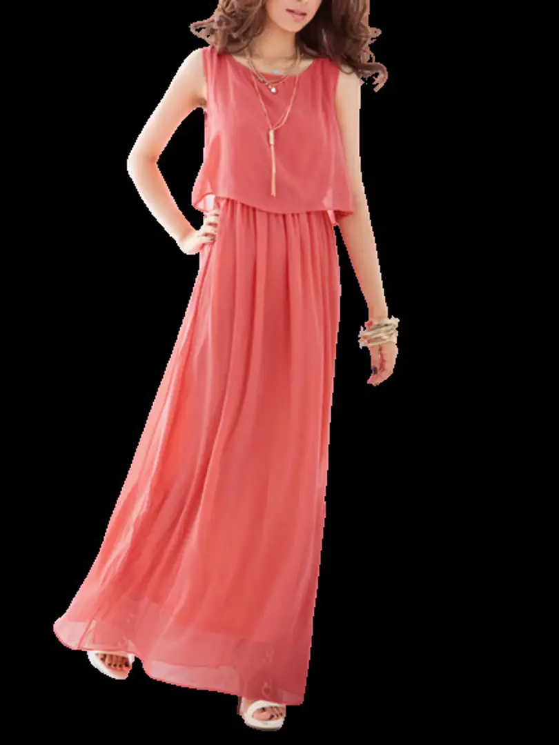 Women Peach Pink V-neck Long Sleeve Georgette Maxi Dress at Rs 724/piece |  Thane| ID: 24119539362