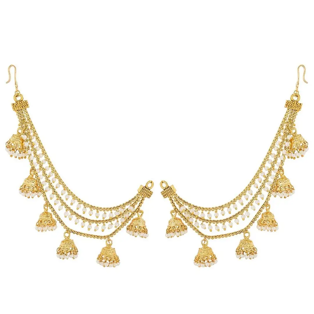 Pmw  Womens Golden Gold Plated Long Hair Chain Jewellery Earring 1 Pair   Champaswaralu  Earrings Chain  Amazonin Jewellery