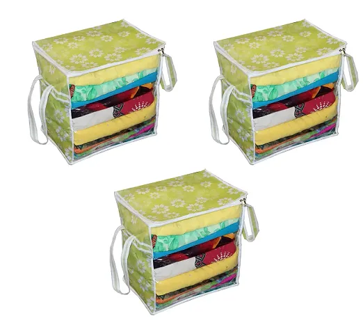 Pack of 3-Designer Printed Front Transparent Window Multi Purpose Storage Bag with Zip