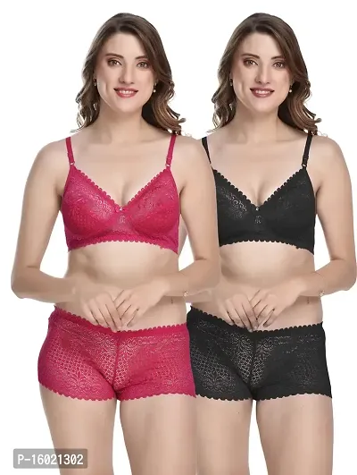 Buy Stylish Fancy Net Bra Panty Set For Women Pack Of 2 Online In