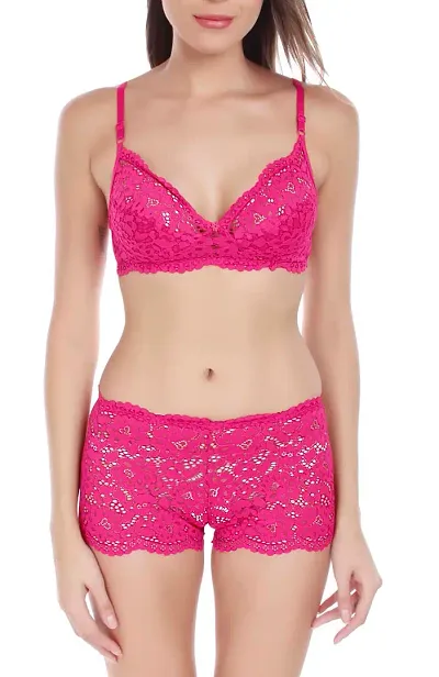 Embroidery Red Net Embroidery Lingerie Set For Women