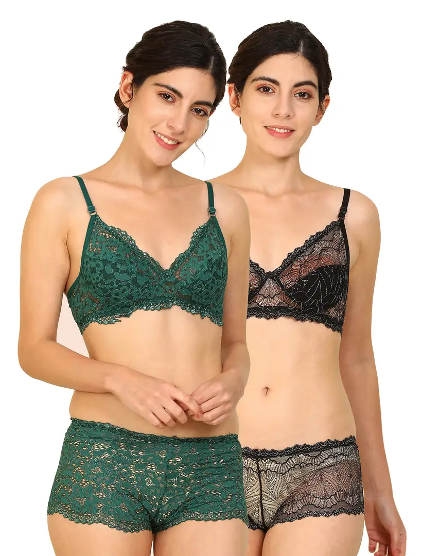 Comfortable Stylish flower lace bra panty set Deals 