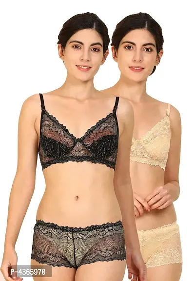 Buy Comfortable Net Floral Print Bra Panty Set For Lingerie Set ( Pack Of 2  ) Online In India At Discounted Prices