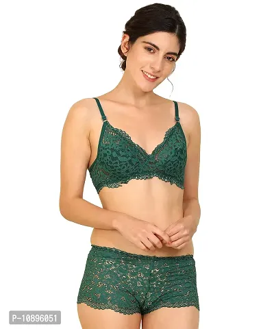 Emerald Green Delicate Lace Bra And Panties Set