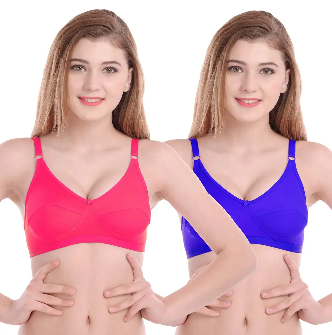 Arousy Women Cotton Non Padded Non-Wired Bra (Pack of 2)