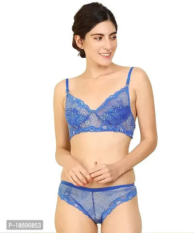 Buy Women Net Bra Panty Set for Lingerie Set (Pack of 1) (Color : Blue)  (Pattern : Solid) (Size : 30) at